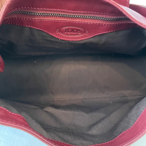 TOD'S Burgundy Red Leather Shoulder Hand Bag - Picture 13 of 16
